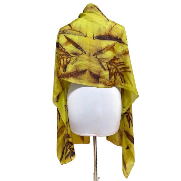 Eco printed chartreuse green silk scarf with fireweed