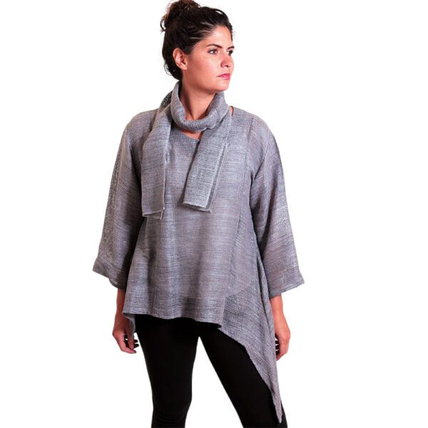 Pewter mesh silk asymmetrical tunic