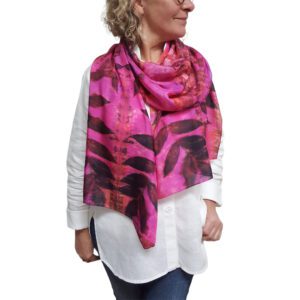 Pink black eco printed silk scarf