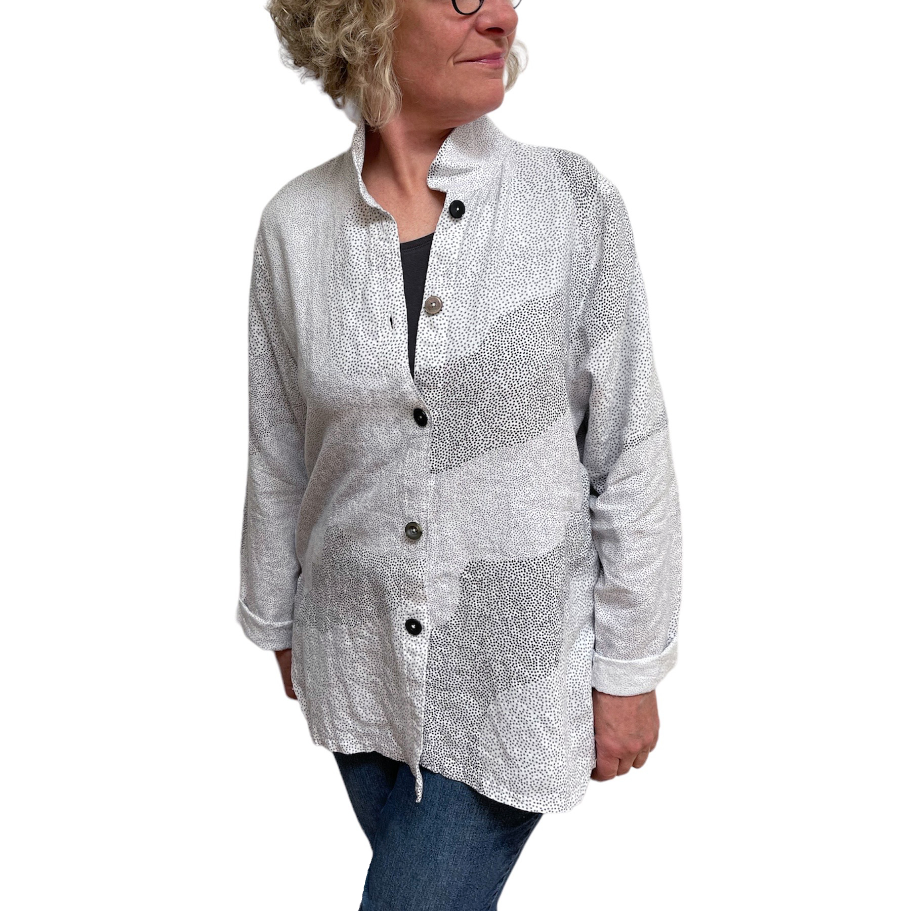 White with grey dots linen big shirt