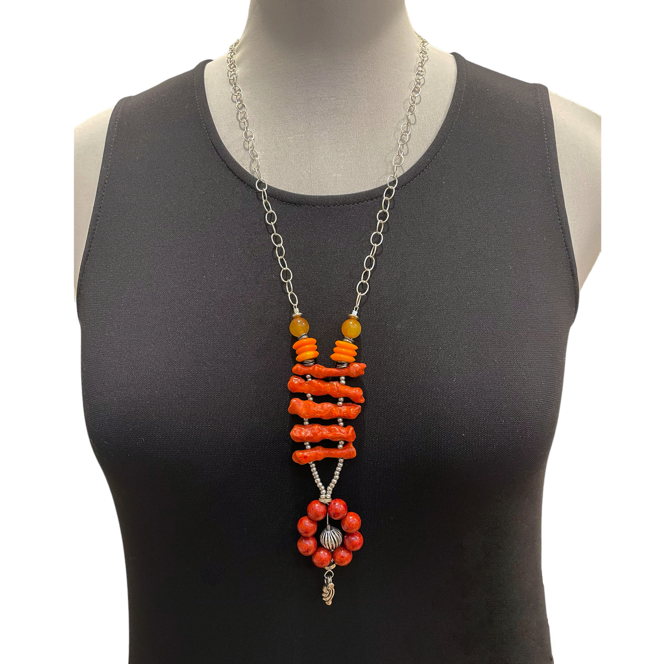 Long coral necklace